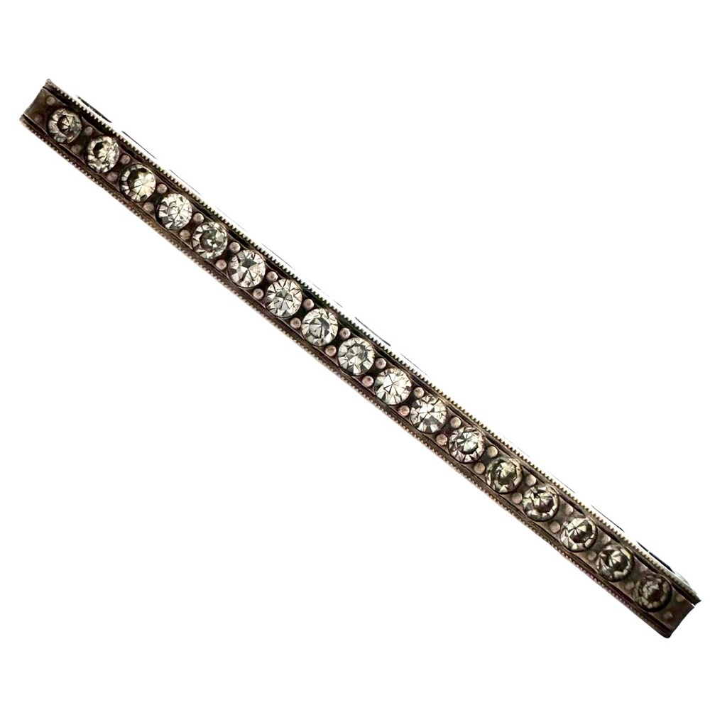 Sterling Silver 925 Bar Brooch Crystals Modernist MCM tested 4.6 Gr vintage
